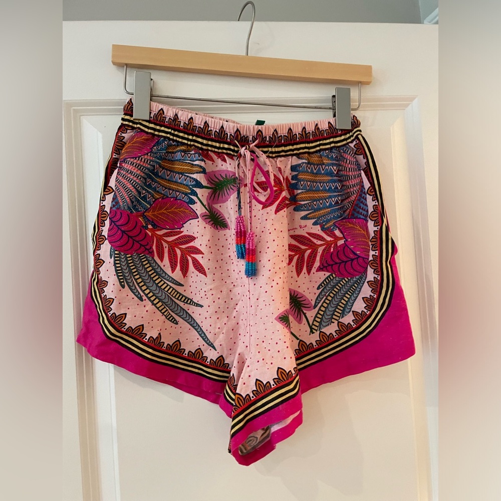 Farm Rio Size XS Macaw Linen-Blend Scarf Shorts